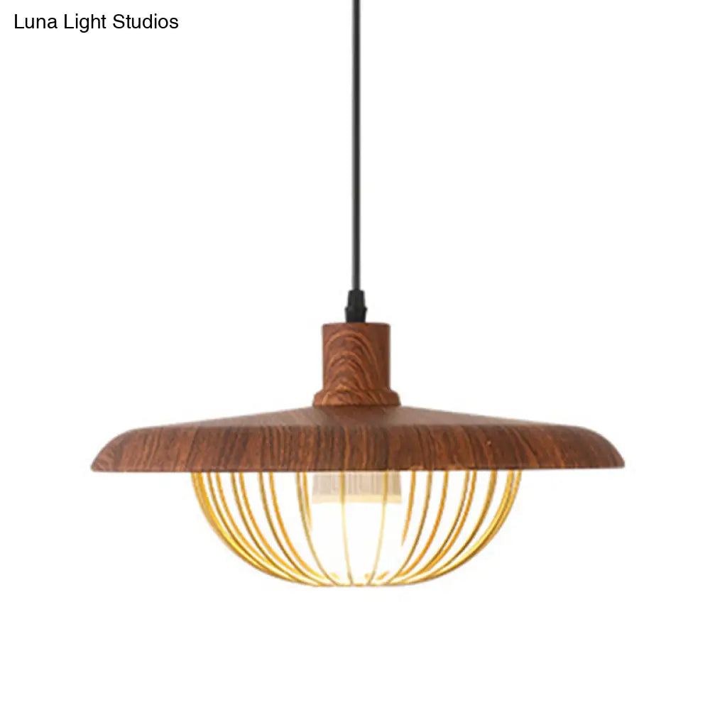 Wire Cage Down Lighting Pendant With Metal Shade - Modern Style Fixture