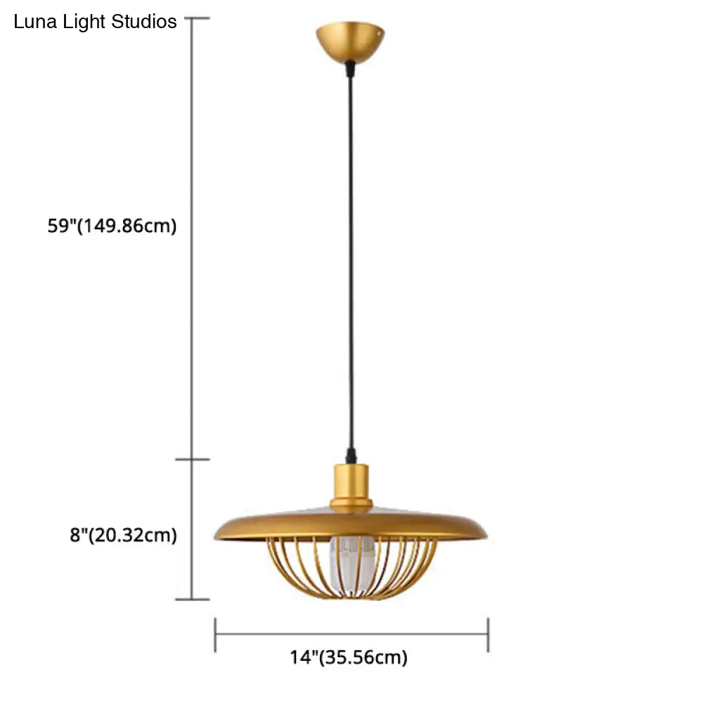 Wire Cage Down Lighting Pendant With Metal Shade - Modern Style Fixture