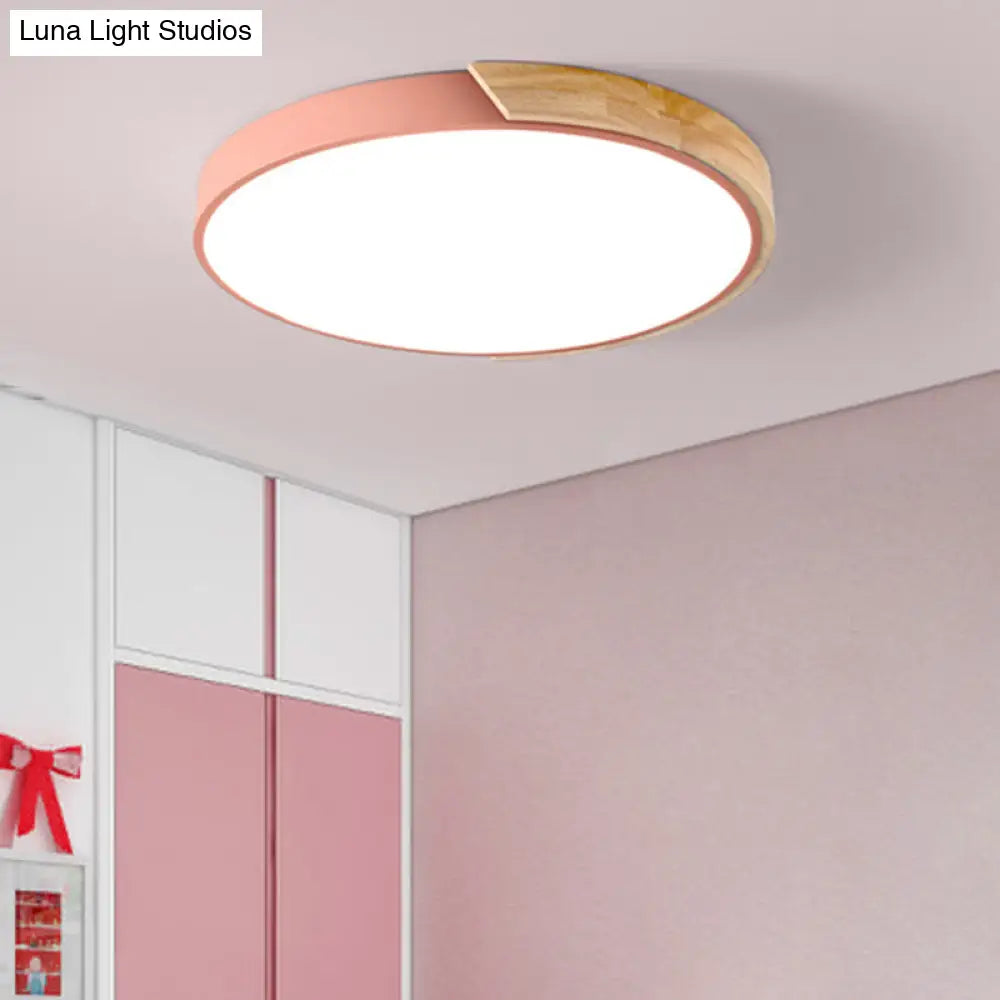 Wood Minimalist Rounded Flush Ceiling Light - 1-Light Flush-Mount Fixture Pink / 9
