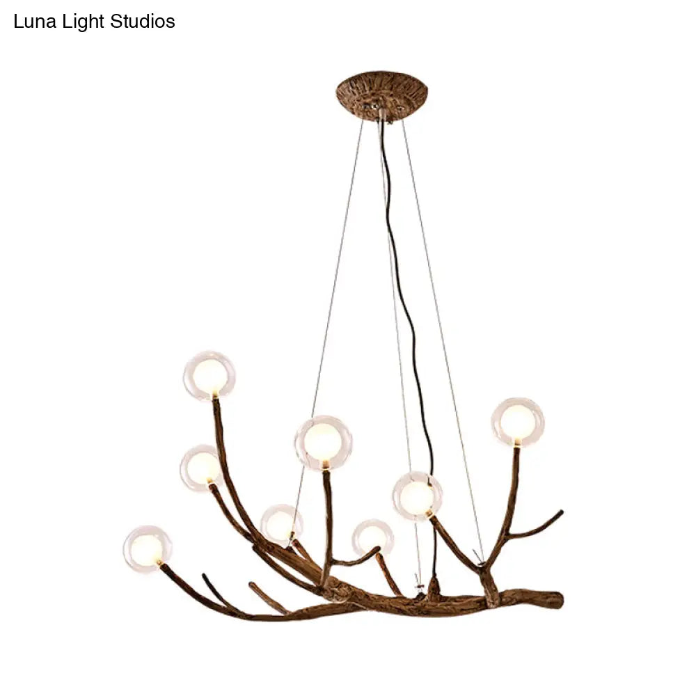 Wooden Branch Chandelier Lodge Style Ceiling Light With Glass Ball Shade - Warm/White 8/12/16 Lights