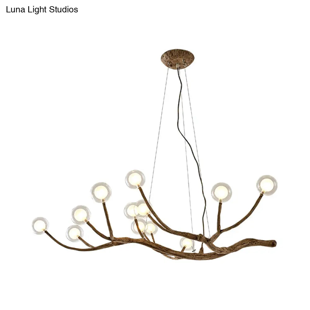 Wooden Branch Chandelier Lodge Style Ceiling Light With Glass Ball Shade - Warm/White 8/12/16 Lights