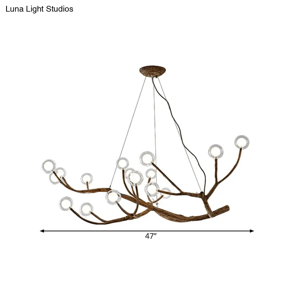 Wooden Branch Chandelier Lodge Style Ceiling Light With Glass Ball Shade - Warm/White 8/12/16 Lights