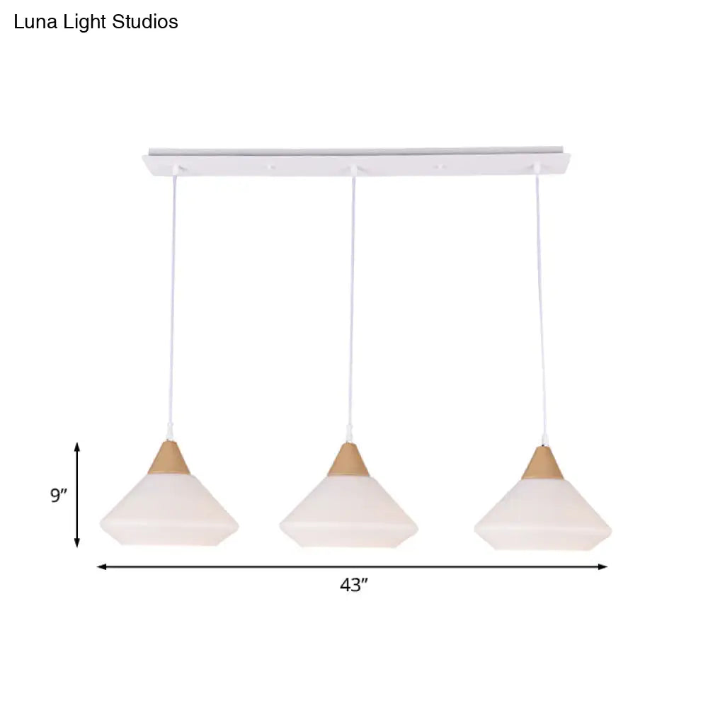 Wooden Cone Pendant Light With 3 Cream Glass Bulbs For Multiple Hanging - Simplistic Ceiling Fixture