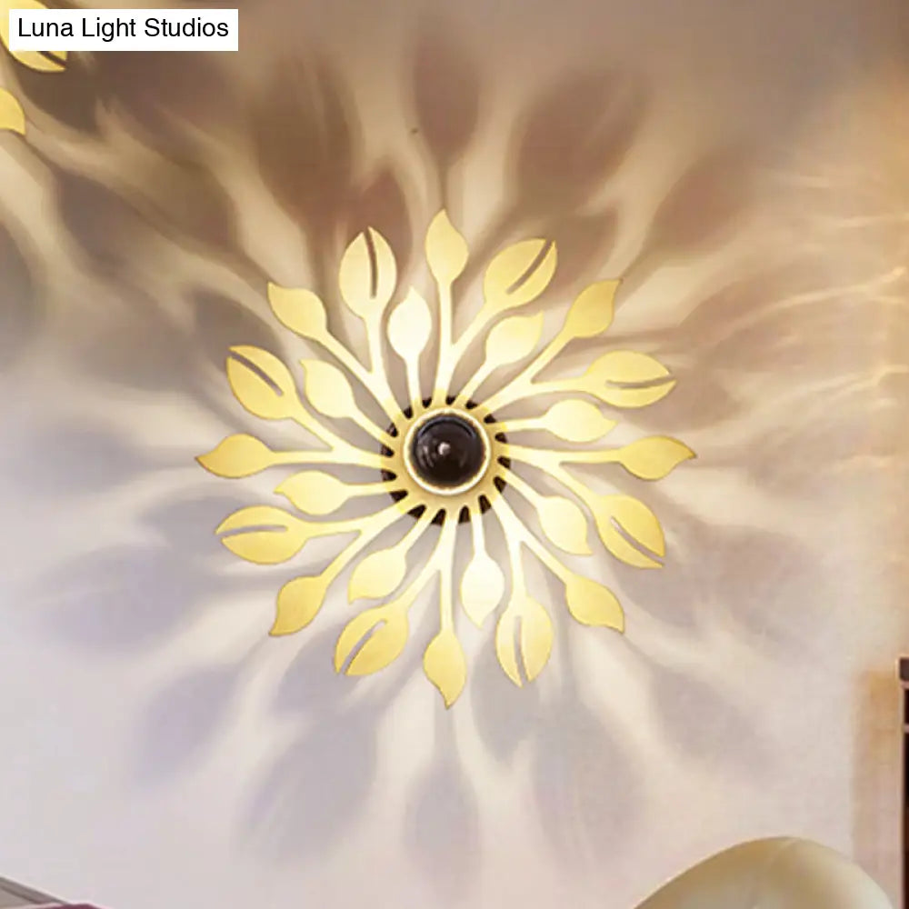 Wooden Floral Wall Sconce: Simple Style 1 Head Beige Lighting Fixture For Bedroom