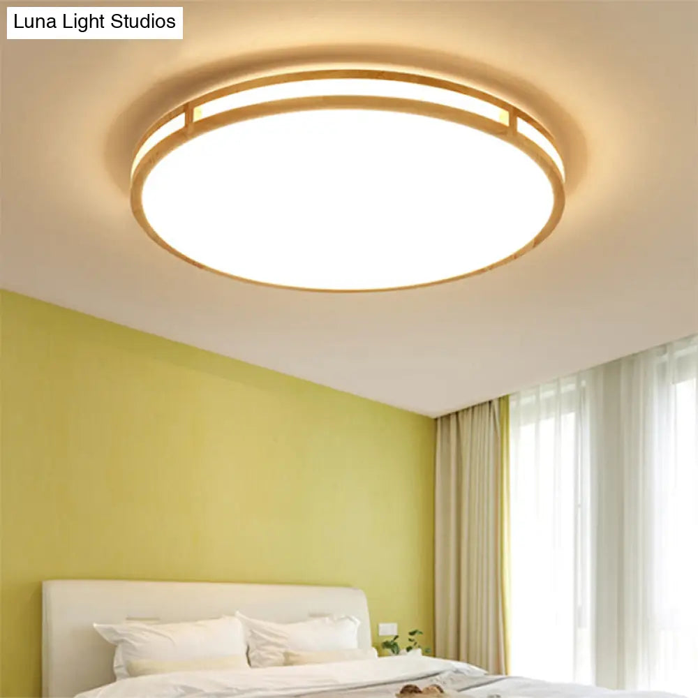 Wooden Round Flush Ceiling Lamp: 16’/19.5’ Wide Acrylic Simple Style Light For Dining Room