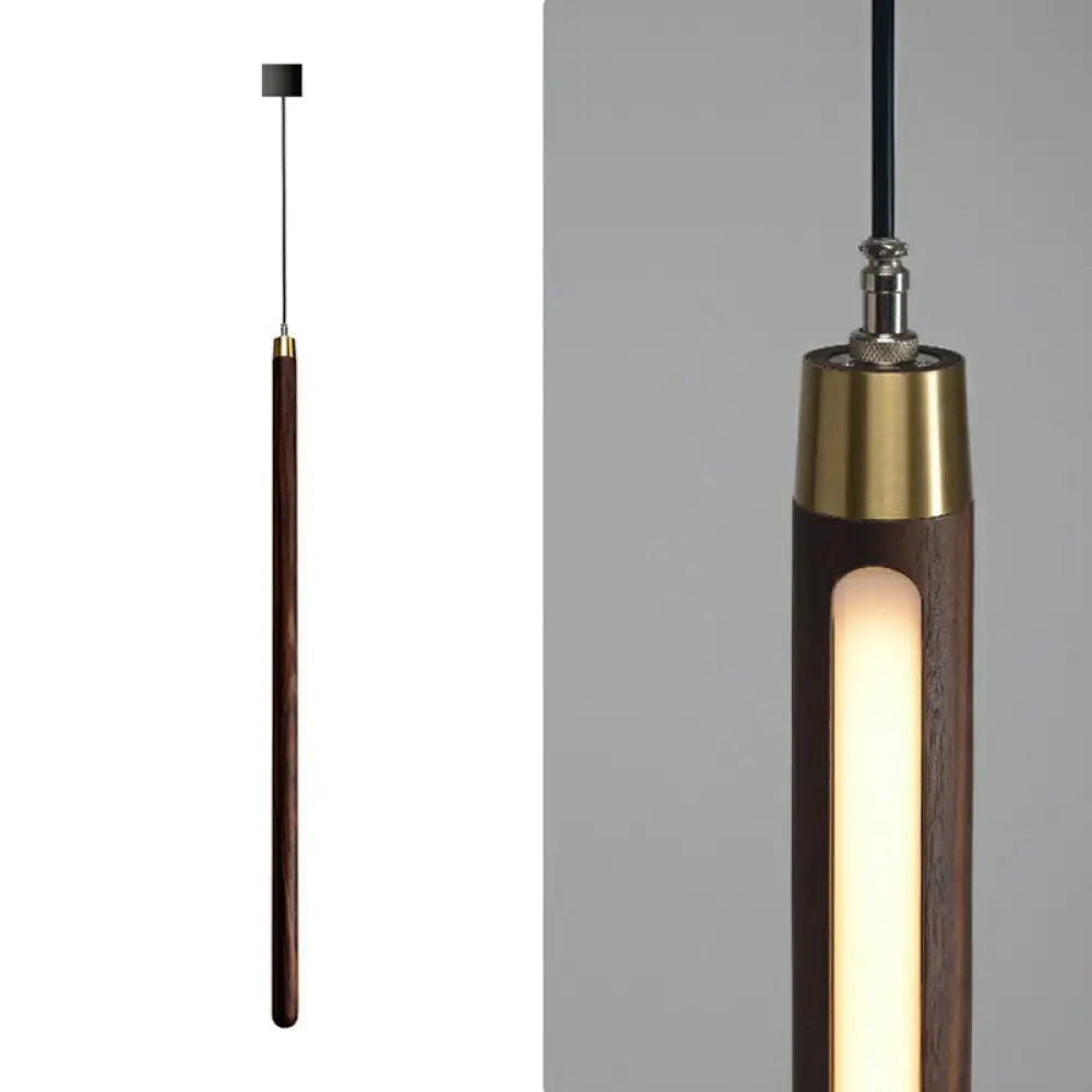 Wooden Simplicity Led Pendulum Light - Stylish Pole-Shaped Bedside Pendant Fixture Coffee