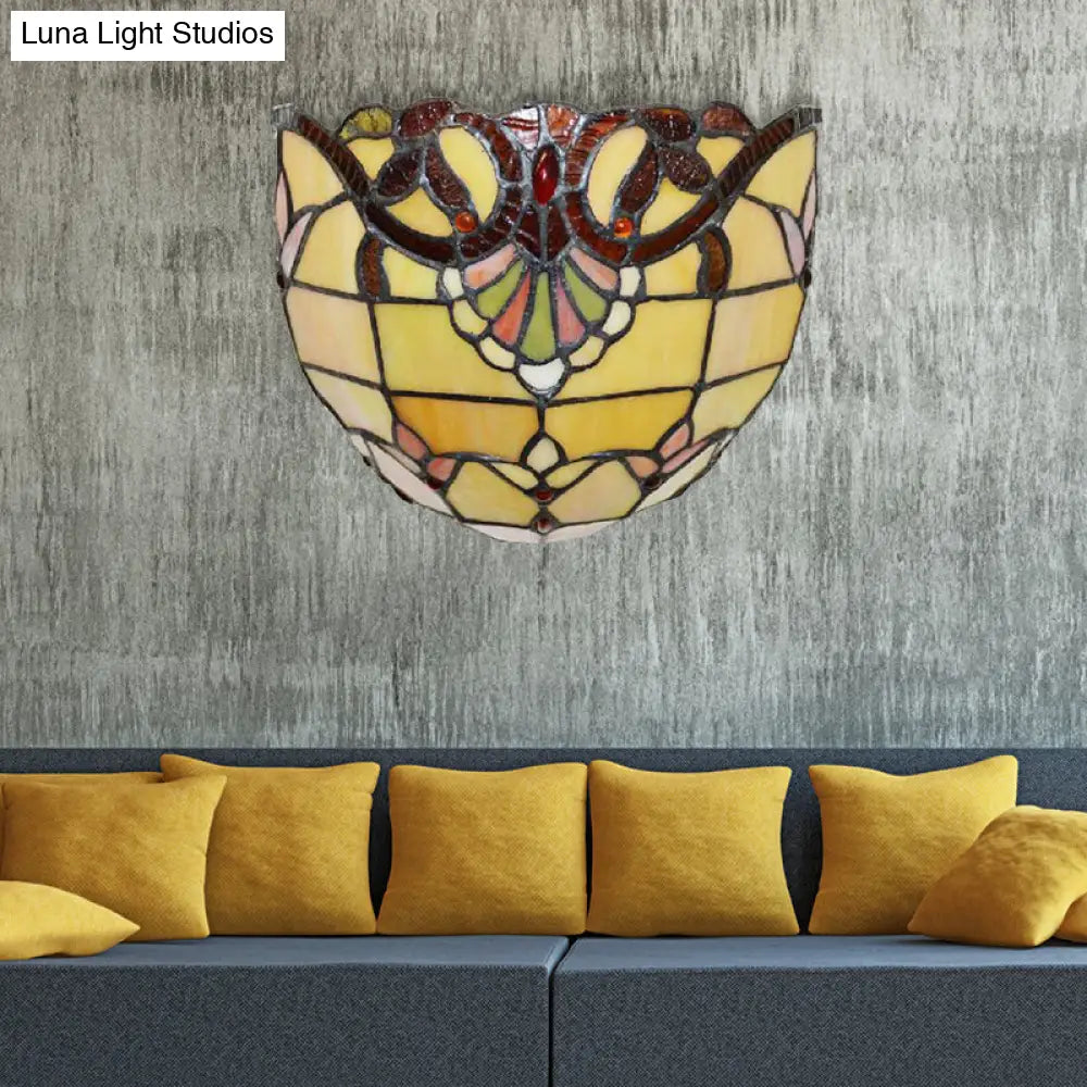 Yellow Glass Victorian Wall Sconce With Bowl Shade - Elegant Bedroom Lighting