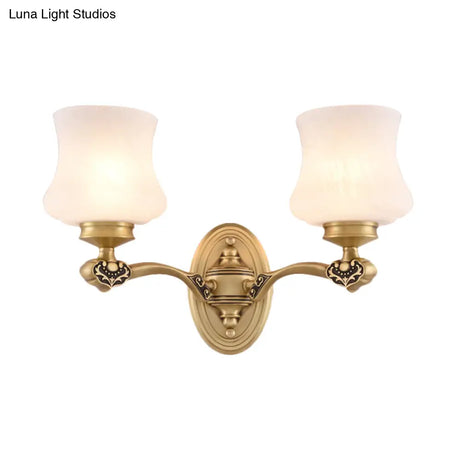 1/2-Head Vintage Brass Wall Mount Sconce Lamp With White Glass Bell Shade Retro Lighting For Living