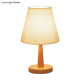 1 Bulb Beige Nightstand Lamp Modernist Bedroom Night Light With Fabric Shade