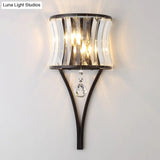 1-Bulb Clear Crystal Wall Lamp - Rustic Curved Wave Design Bedroom Mounted Lighting With Metal Frame