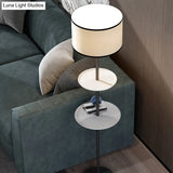 1-Bulb Modern Black Cylinder Floor Standing Light With Shelves Fabric Shade
