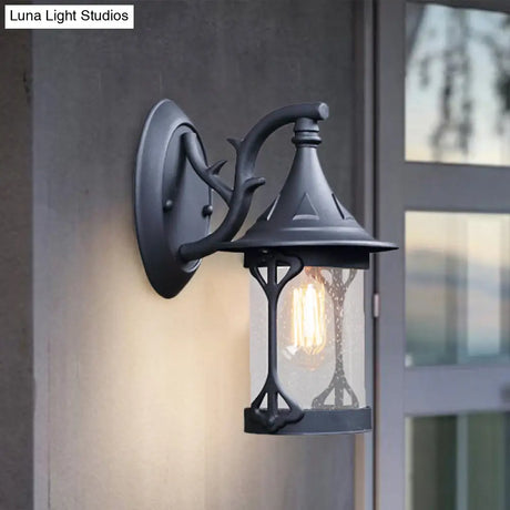 1-Bulb Seedy Glass Kerosene Lamp Wall Light In Black/Copper/Bronze - Warehouse Style