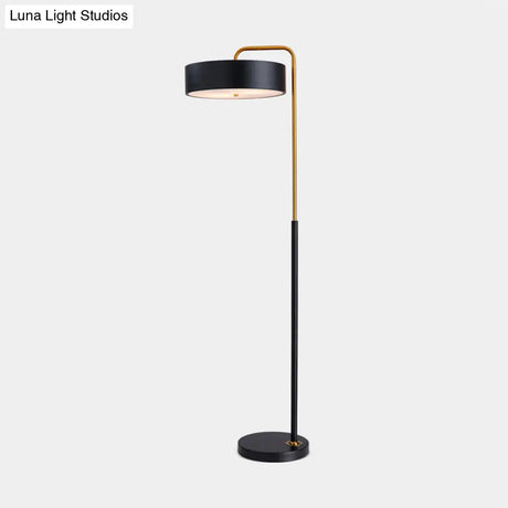 1-Head Macaron Floor Lamp - Black/Blue/Yellow Finish Drum Standing Light For Living Room