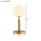 1-Head Modern Brass Ball Table Lamp With Frosted White Glass Shade