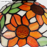1 Head Tiffany Antique Glass Semi Flush Mount Ceiling Light In Orange For Hallway With Grid Dome