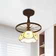 1 Head Tiffany Antique Glass Semi Flush Mount Ceiling Light In Orange For Hallway With Grid Dome