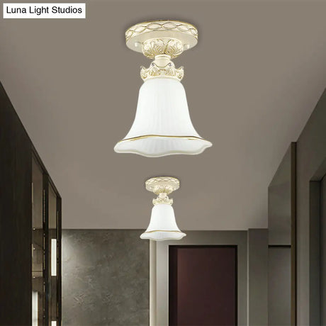 1 - Head Vintage Flush Mount Ceiling Light With Milky Glass Flower Design