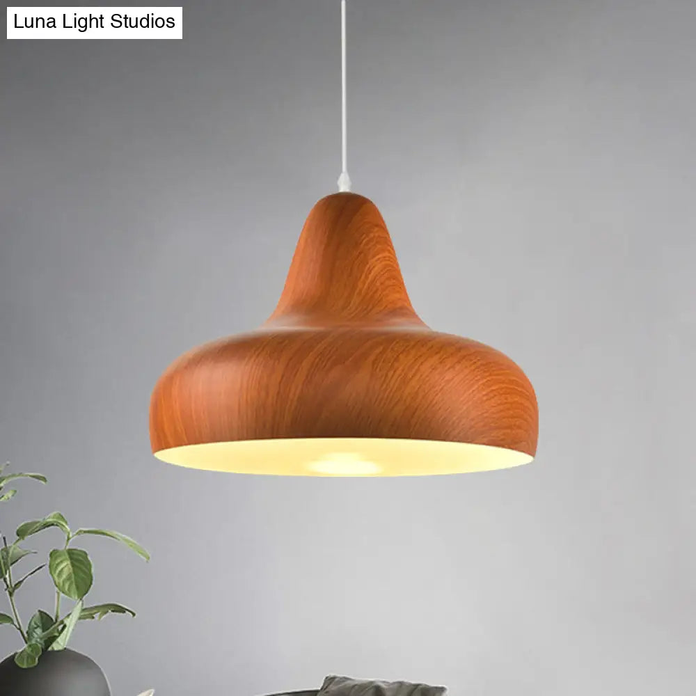 1-Light Aluminum Drop Pendant In White/Coffee/Wood - Hanging Light Fixture For Dining Room