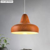 1-Light Aluminum Drop Pendant In White/Coffee/Wood - Hanging Light Fixture For Dining Room