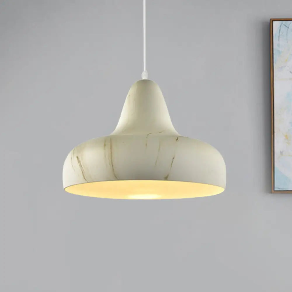 1-Light Aluminum Drop Pendant In White/Coffee/Wood - Hanging Light Fixture For Dining Room White