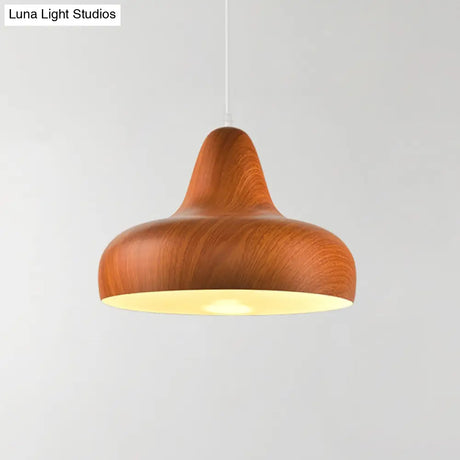 1-Light Aluminum Drop Pendant In White/Coffee/Wood - Hanging Light Fixture For Dining Room