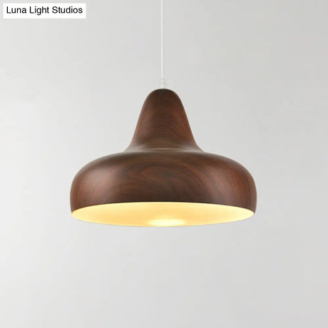 1-Light Aluminum Drop Pendant In White/Coffee/Wood - Hanging Light Fixture For Dining Room