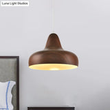 1-Light Aluminum Drop Pendant In White/Coffee/Wood - Hanging Light Fixture For Dining Room