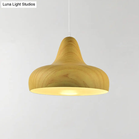 1-Light Aluminum Drop Pendant In White/Coffee/Wood - Hanging Light Fixture For Dining Room
