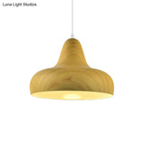1-Light Aluminum Drop Pendant In White/Coffee/Wood - Hanging Light Fixture For Dining Room