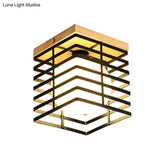 1-Light Black/White Metal Square Flush Mount Pendant Fixture For Corridor Ceiling
