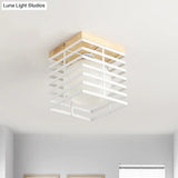 1-Light Black/White Metal Square Flush Mount Pendant Fixture For Corridor Ceiling