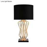 1-Light Black/White Task Table Lamp With Geometric Base For Bedroom
