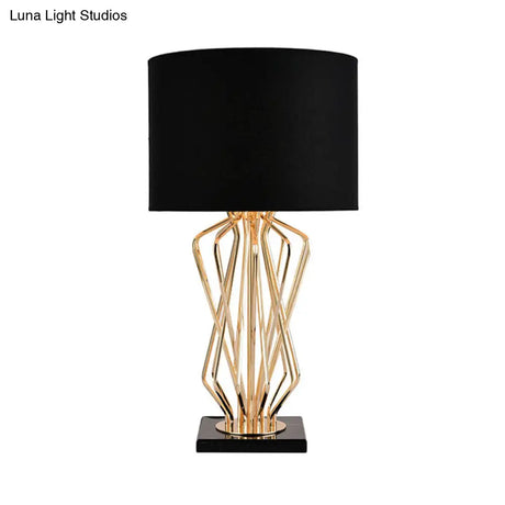 1-Light Black/White Task Table Lamp With Geometric Base For Bedroom