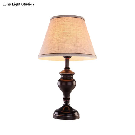 1-Light Brown Reading Lamp - Tapered Fabric Nightstand Lighting For Bedroom