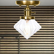 1-Light Clear/Amber Glass Ceiling Lighting - Industrial Brass Cone/Rhombus/Bell Semi Flush Mount