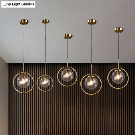 1-Light Glass Ball Pendant Ceiling Fixture with Ring Frame - Post-Modernist Design
