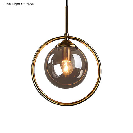 1-Light Glass Ball Pendant Ceiling Fixture with Ring Frame - Post-Modernist Design