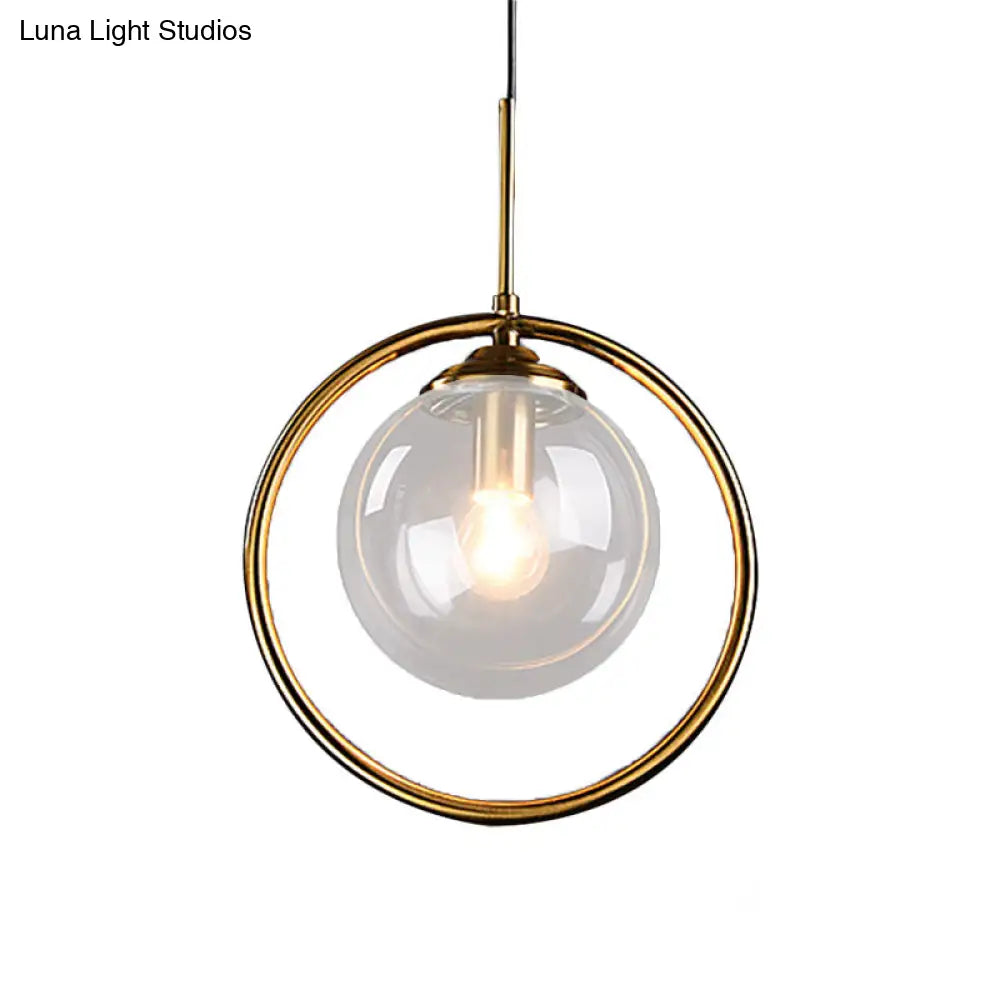 1-Light Glass Ball Pendant Ceiling Fixture with Ring Frame - Post-Modernist Design
