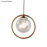 1-Light Glass Ball Pendant Ceiling Fixture with Ring Frame - Post-Modernist Design