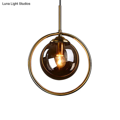 1-Light Glass Ball Pendant Ceiling Fixture with Ring Frame - Post-Modernist Design