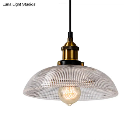 1-Light Grid Glass Ceiling Light With Brass Bowl Shade Perfect For Industrial Kitchen Décor