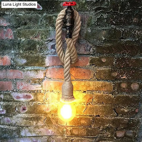 1-Light Industrial Faucet Wall Light Fixture With Hemp Rope For Wine Bar