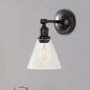 1-Light Metal Sconce With Black/Chrome Globe/Cone For Industrial Bedroom Wall Mounting Black / Cone