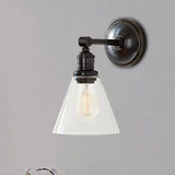 1-Light Metal Sconce With Black/Chrome Globe/Cone For Industrial Bedroom Wall Mounting Black / Cone