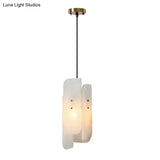 1-Light Minimalist White Panel Ceiling Lamp For Restaurants - Marble Hanging Light