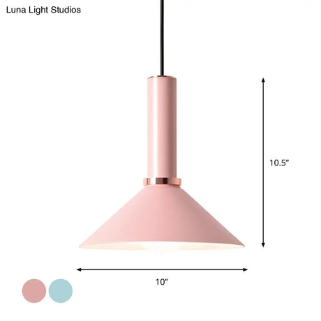 1-Light Pink/Blue Pendant Light With Aluminum Dome/Cone Drop Design Perfect For Restaurants