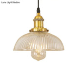 1-Light Ribbed Glass Dome Pendant Ceiling Light For Industrial & Rustic Settings.