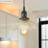 1-Light Ribbed Glass Dome Pendant Ceiling Light For Industrial & Rustic Settings.
