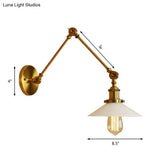 1-Light Saucer Shade Wall Sconce With Swing Arm - Industrial Brass/Bronze Finish And Frosted Glass