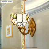 1-Light Stained Art Glass Victorian Sconce In Brass For Bathroom - Grape/Blossom Vanity Lighting